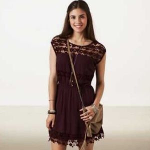 American Eagle Crochet Neckline Boho Mini Dress